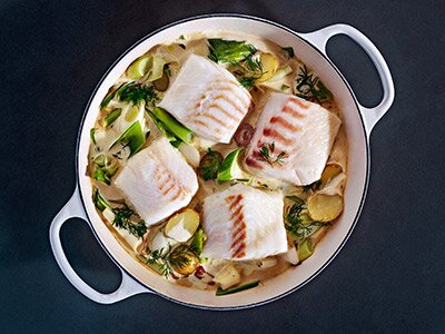 Torsk i form med purjolök och dillsås