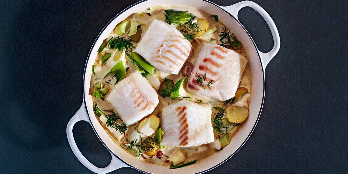 Torsk i form med purjolök och dillsås